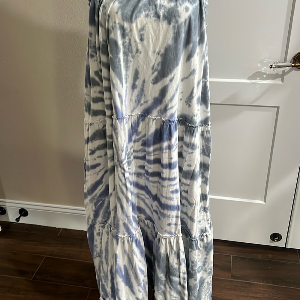 Lucky Brand Blue White Tie-Dye Maxi Dress Boho Tiered Large - Picture 2 of 5